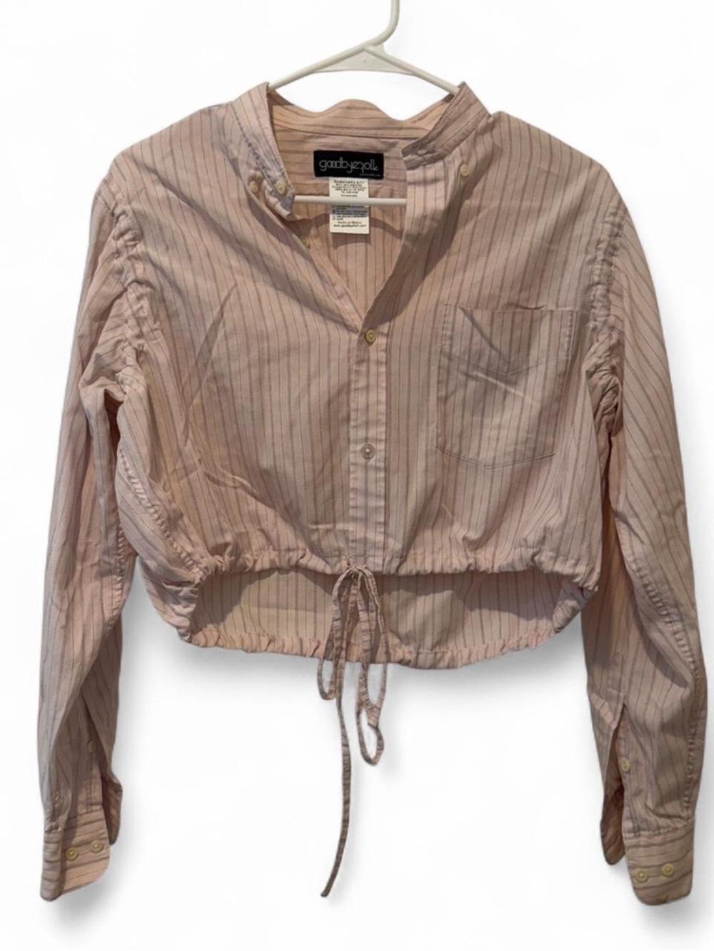 Pink Striped Tie Detail Crop Button-Up